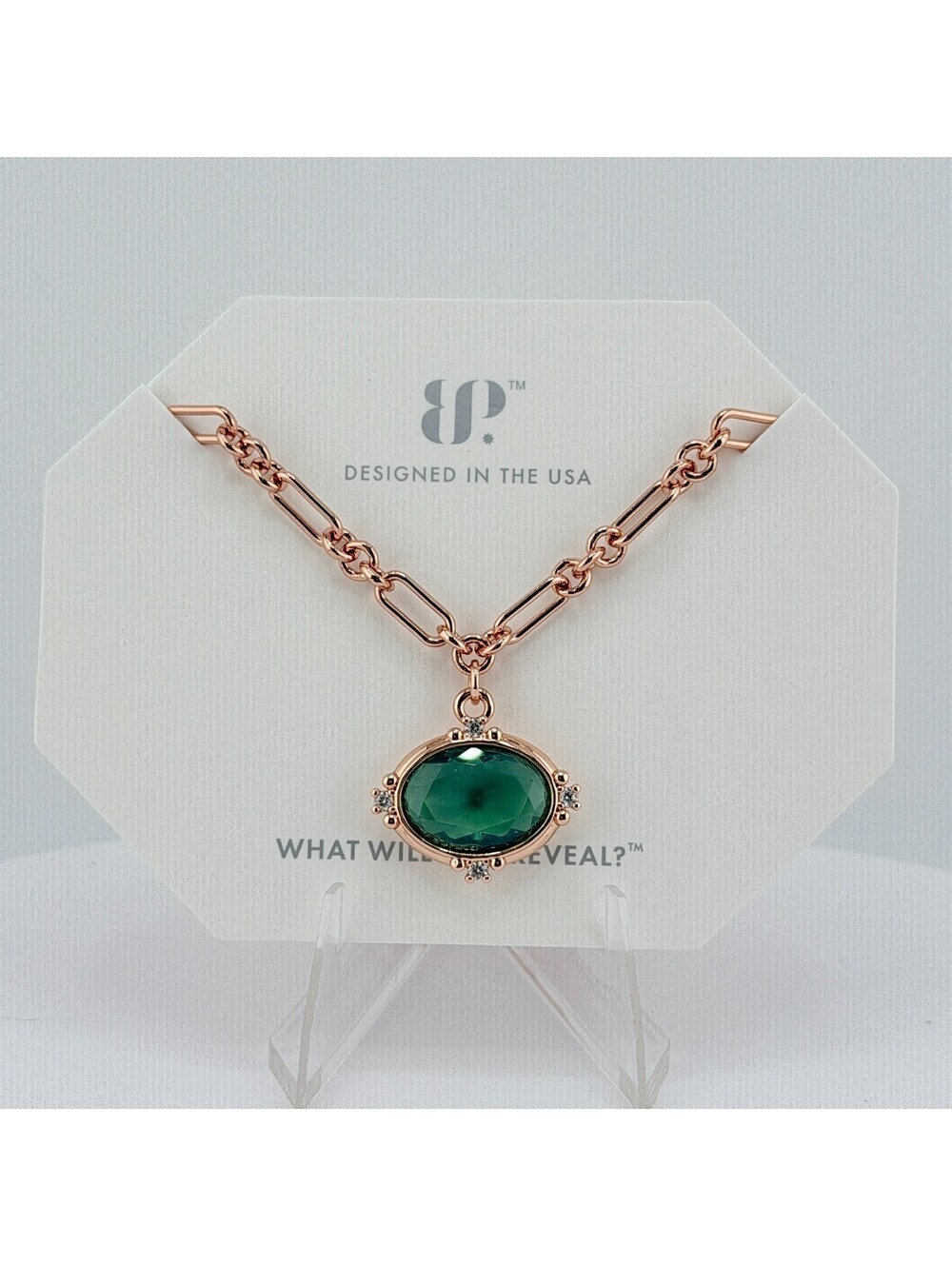 Bomb Party Necklace "She's The Mood" Green Opal on Rose Gold NK48282